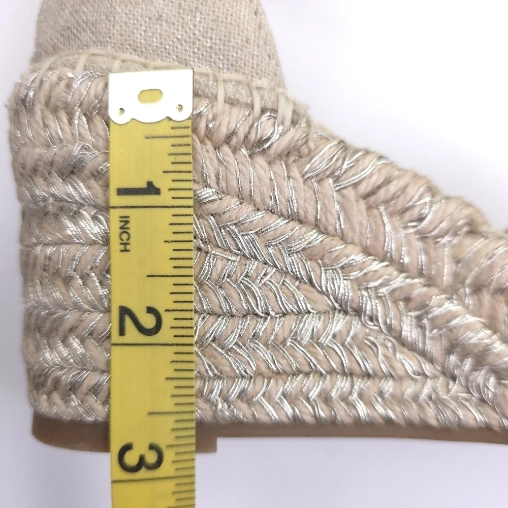 Lucky Brand Gorgeous Silver Weave Beige Espadrille Wedge Sandals Size 7½